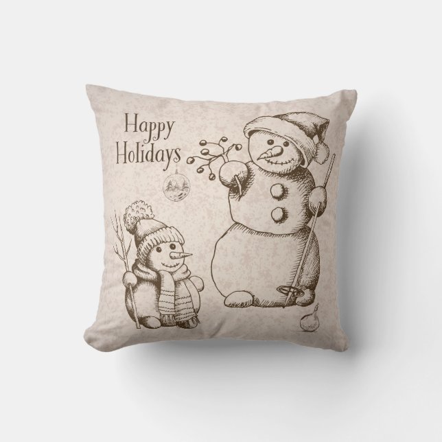 Coussin Noël vintage Snowman et Fêtes (Recto)