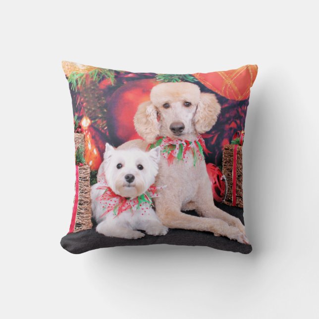 Coussin Noël - Westie JoHannah - caniche Winston (Recto)