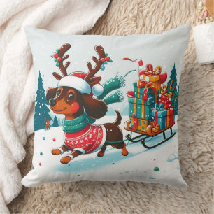 Coussin Noël Whimsical Dachshund Reindeer - Noël
