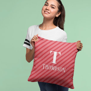 Coussin Noël Whimsical Red Stripes Monogramme