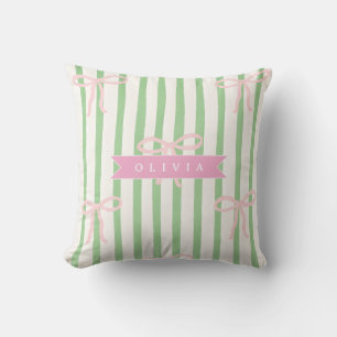 Coussin Nœud à rayure verte coquette féminin personnalisé
