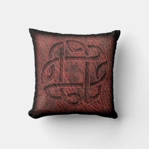 Coussin Noeud celtique rouge de relief sur le cuir