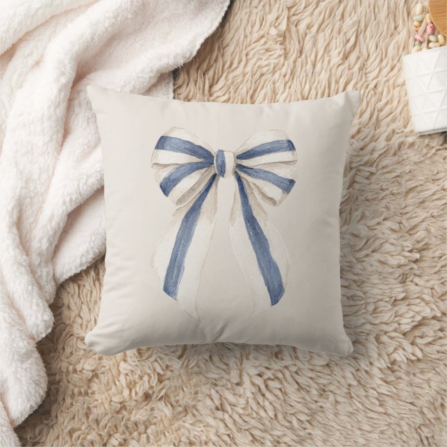 Coussin Nœud rayures bleues blanc crème (Couverture)
