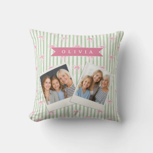 Coussin Nœud Rose Personnalisé Rayure Verte Coquette Prépa