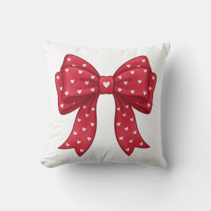 Coussin Nœud Rouge Élégant Minimaliste Coquette avec Cœurs