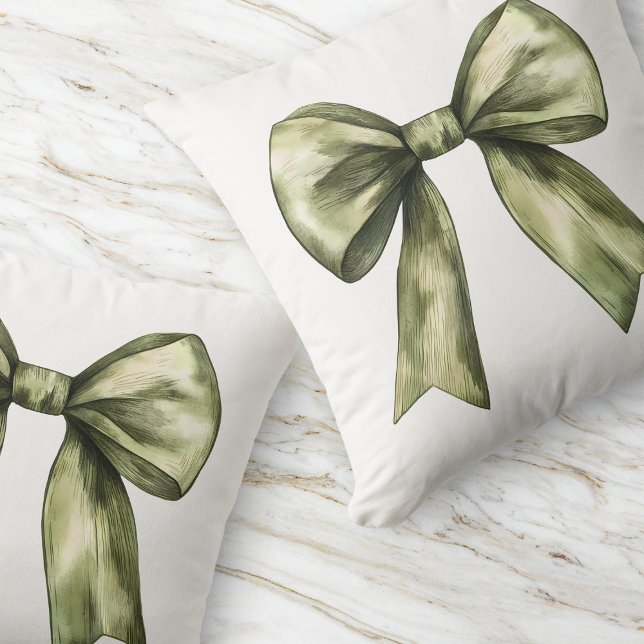 Coussin Nœud vert olive Moderne Chic Simple Minimal Élégan (Olive Green Bow Modern Chic Simple Minimal Elegant Throw Pillow)