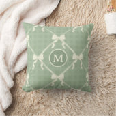 Coussin Nœuds Coquette Gingham Monogramme Crème Vert Sauge (Couverture)