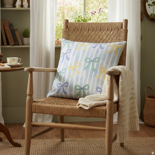 Coussin Nœuds et Rubans de Cottage Bleu Pastel