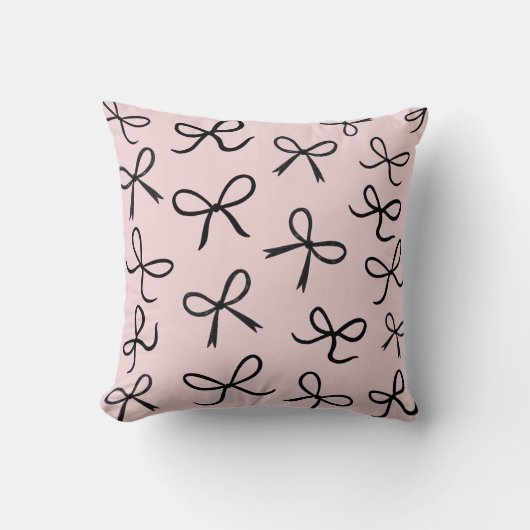 Coussin Nœuds Noirs Mignons Tendance Rose (Recto)