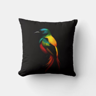 Coussin Noir 4 Luxe MoJo Oreiller, Oiseau Tropical Arc-en-