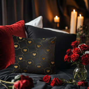 Coussin Noir avec Coeurs d'or