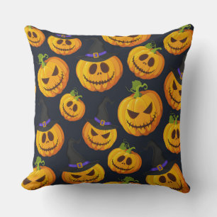 COUSSIN NOIR AVEC ORANGE HALLOWEEN CITROUILLES AVEC CASQUE