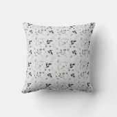 Coussin Noir Blanc Argent Gris Feuilles Florales Botanique (Verso)