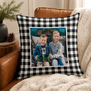 Coussin Noir Blanc Buffalo Carreaux Photo Noël