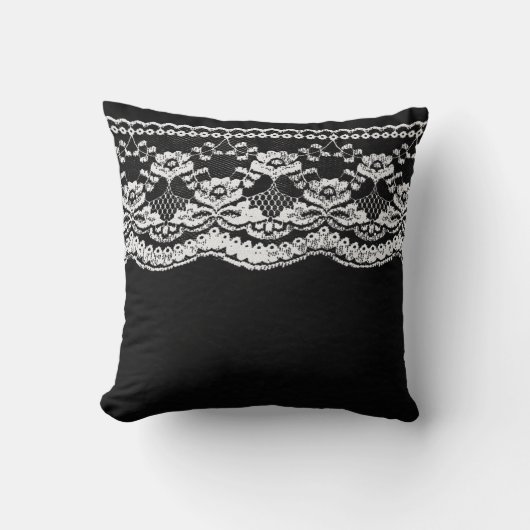 Coussin Noir & Blanc Cuir & Dentelle (Recto)