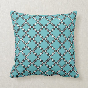 Coussin Noir blanc de trèfle de turquoise marocaine de