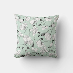 Coussin Noir & blanc élégant orchidée floral menthe modern