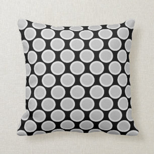 Coussin Noir, blanc et gris Retro Grand point Polka
