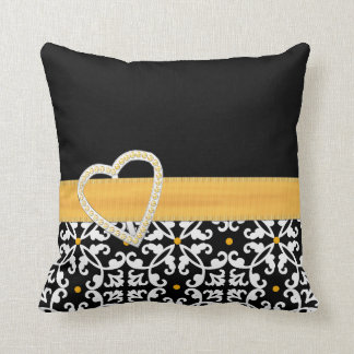 Coussin noir, blanc, et jaune élégant de damassé