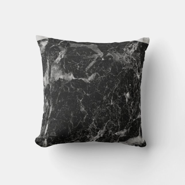 Coussin Noir blanc et marbre d'argent Glam moderne (Recto)