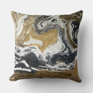 Coussin Noir, Blanc et Or Abstrait