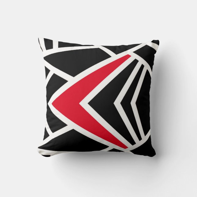 Coussin noir, blanc et rouge dans un style abstrai (Recto)