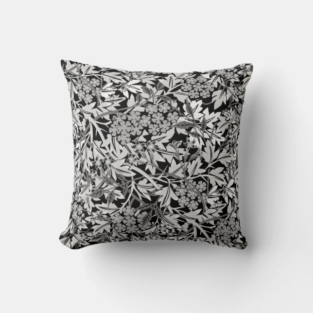 Coussin Noir blanc & gris Élégant motif floral (Recto)