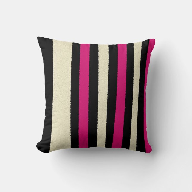 Coussin Noir Blanc Hot Pink Stripes Cool Simple Motif (Recto)