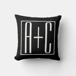Coussin Noir & Blanc Initiales de couple