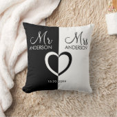 Coussin Noir blanc M. Mme nom mariage du coeur (Couverture)