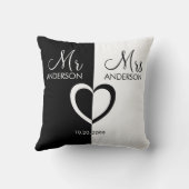 Coussin Noir blanc M. Mme nom mariage du coeur (Verso)