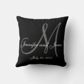 Coussin Noir Blanc Monogramme Noms Mariage Keepsaké Coussi (Verso)
