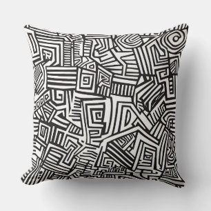 Coussin Noir Blanc Motif Géométrique Abstrait Ligne