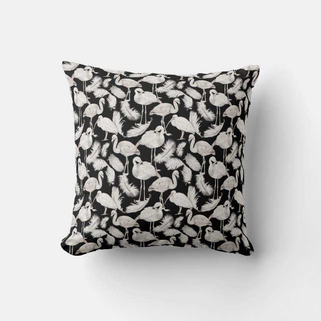 Coussin Noir Blanc Plumes de cygne Motif Élégant élégant (Recto)