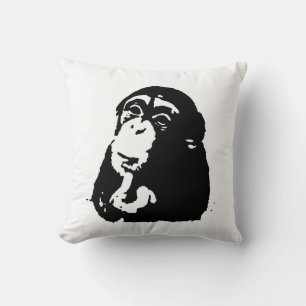 Coussin Noir Blanc Pop Art Penser Chimpanzé