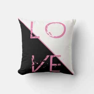 Coussin Noir Blanc Rose Amour Oreiller Jeté
