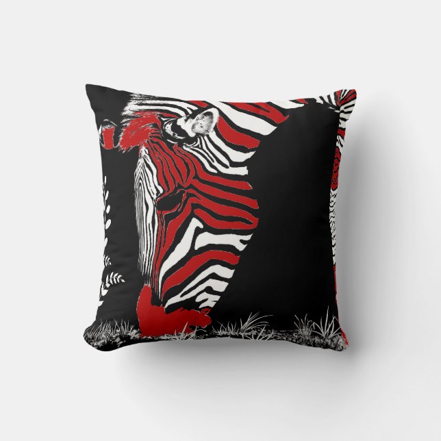 Coussin noir blanc rouge abstrait (Recto)