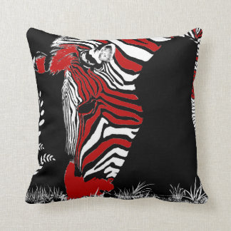 Coussin noir blanc rouge abstrait