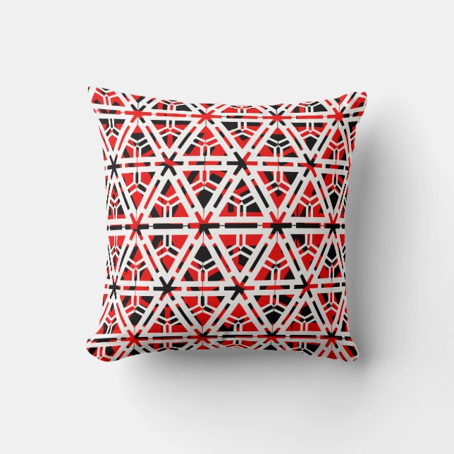 Coussin Noir, blanc, rouge motif abstrait arrière solide (Recto)
