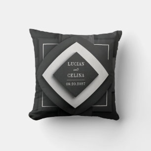 Coussin Noir Blanc Texture Géométrique Moderne Superposée