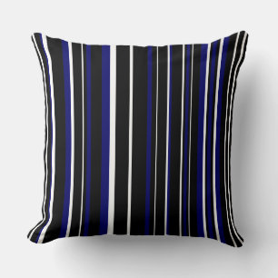 Coussin Noir, Bleu Nuit Foncé et Rayure de Code-Barres Bla