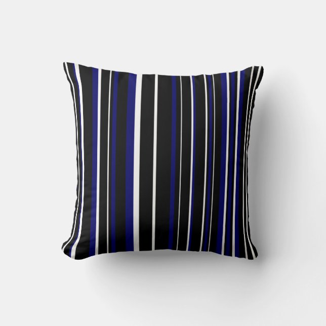 Coussin Noir, Bleu Nuit Foncé et Rayure de Code-Barres Bla (Recto)