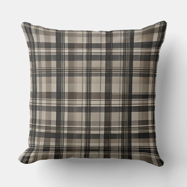 Coussin Noir Brown Gris Farmhouse Plaid (Recto)