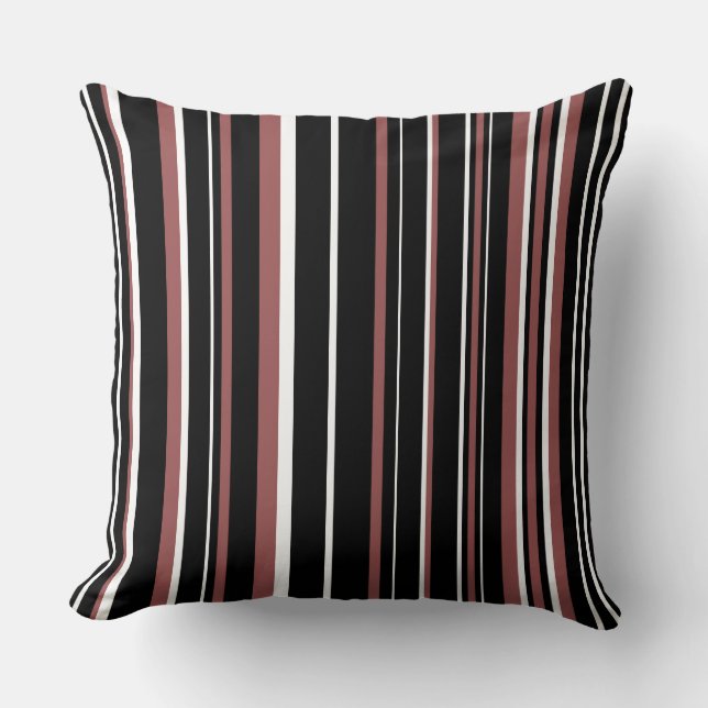 Coussin Noir, Brun Rouge, Blanc Code-Barres Rayé (Recto)