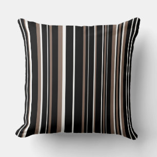 Coussin Noir, Brun Taupe et Rayure de Code-Barres Blanche