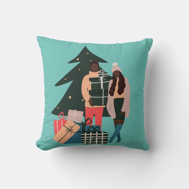 Coussin Noir Couple Premier Noël (Recto)
