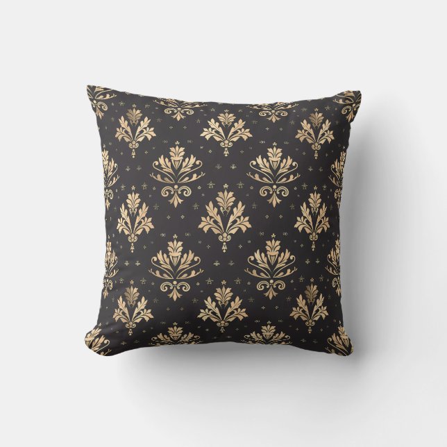 Coussin Noir Damask Princesscore doré (Recto)