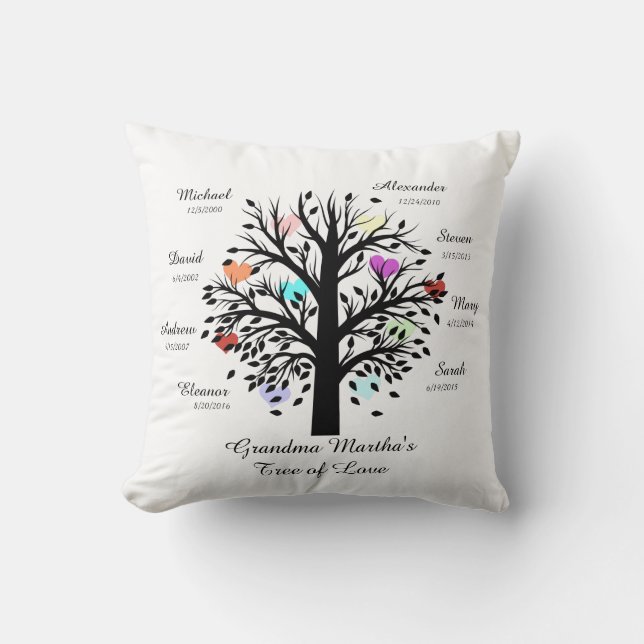 Coussin Noir d'arbre de grand-maman (coeurs) des (Recto)