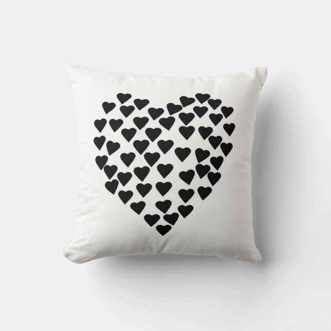 Coussin Noir de coeur de coeurs sur le blanc (Recto)