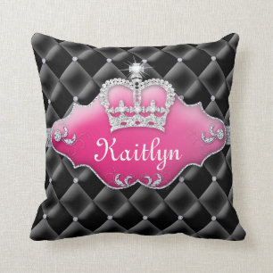 Coussin Noir de diamants de princesse Crown Pillow Tufted